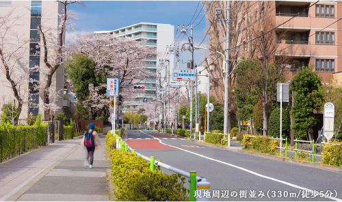 現地周辺の街並み(330m/徒歩5分)