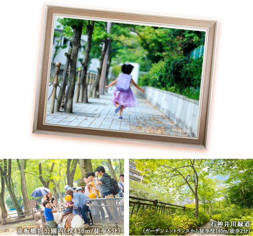 東板橋宿公園内(役430m/徒歩6分) 石神井川緑道(ガーデンエントランスから徒歩役140m/徒歩2分)