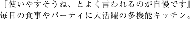 『使いやすそうね、とよく言われるのが自慢です』毎日の食事やパーティに大活躍の多機能キッチン。