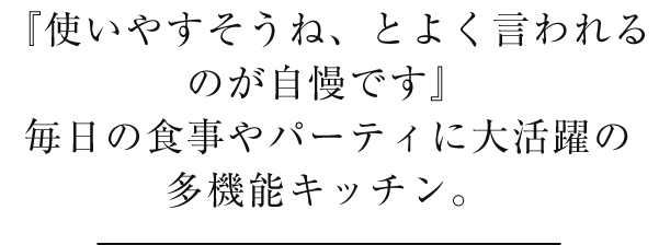 『使いやすそうね、とよく言われるのが自慢です』毎日の食事やパーティに大活躍の多機能キッチン。