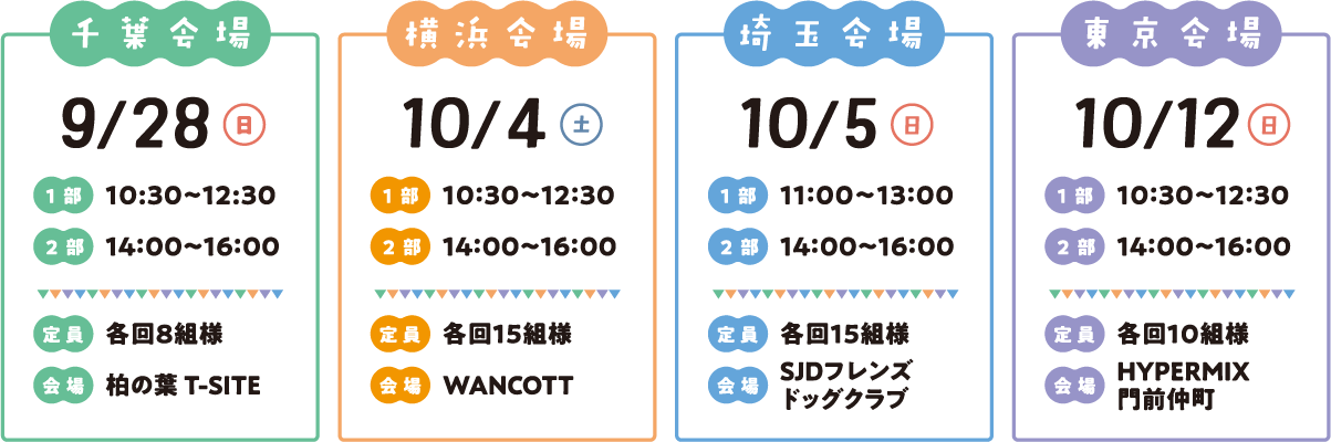 オンライン:9/23(火・祝) 千葉会場:9/28(日) 横浜会場:10/4(土) 東京会場:10/12(日) 埼玉会場:(月・祝)