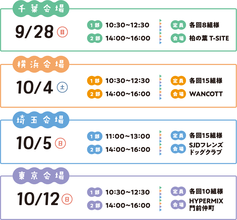 オンライン:9/23(火・祝) 千葉会場:9/28(日) 横浜会場:10/4(土) 東京会場:10/12(日) 埼玉会場:(月・祝)