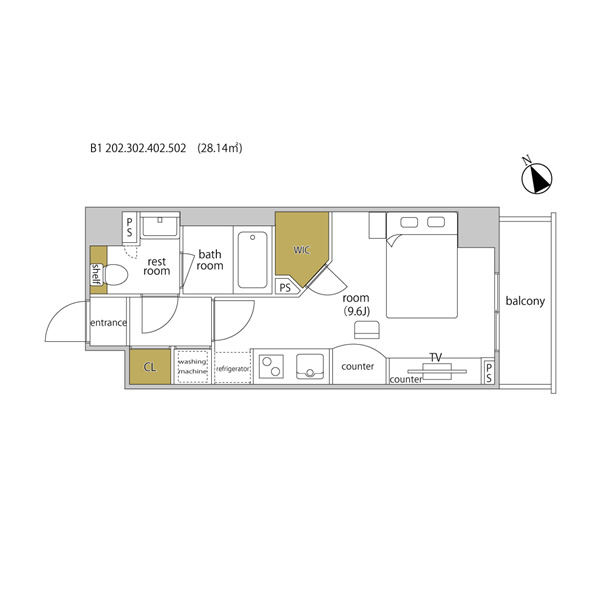 ルームタイプ B1 間取り図
